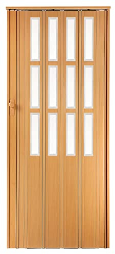 h&s Falttür Höhe 203 cm Einbaubreite 100 cm Schiebetür Buche mit Schloss 2 x Schlüssel und Fenster Doppelwandprofil Neu