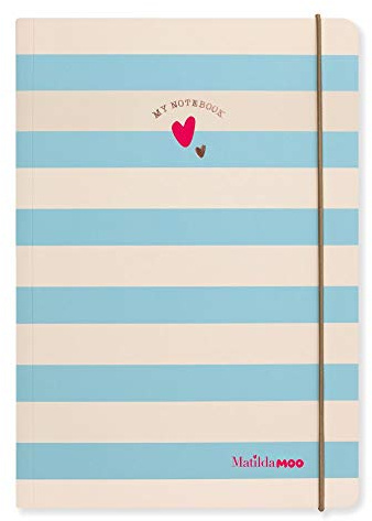 Matilda Moo Notebook - A5 Lined - Striped - Blue & Rose Gold
