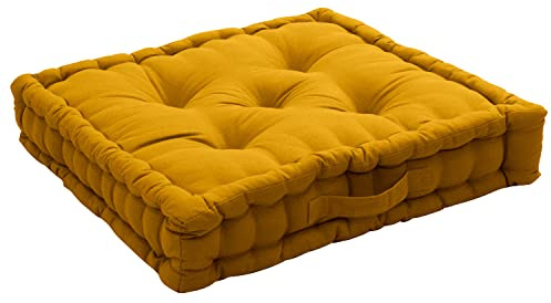 Enjoy Home - Bodenkissen mit Griff – Maße 50 x 50 x 10 – Senf – aus Baumwolle – maschinenwaschbar – Öko-Tex-Füllung aus Polyester – gepolstert – Kollektion Panama