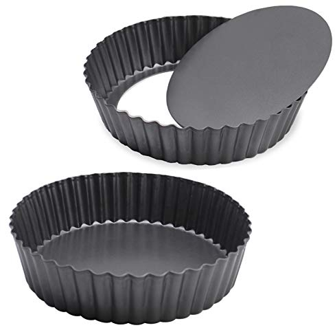 GRANDWISH 2-Piece Deep Pie Tin, Loose Bottom Pie Dish, Nonstick Quiche Pan (24cm)
