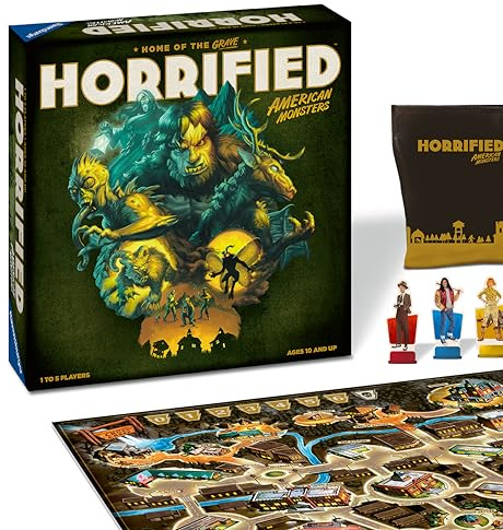 Ravensburger Horrified Games - American Monsters - Juego de mesa de estrategia - Aumenta el pensamiento crítico y el trabajo en equipo - Juego cooperativo - Desafíos únicos de monstruos - 1 a 5