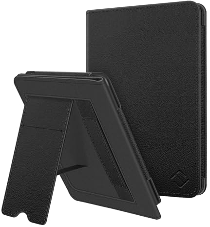 FINTIE Stående fodral för 6,8 tum Kindle Paperwhite (11:e generationen-2021) och Kindle Paperwhite Signature Edition premium PU-läderfodral med kortplats och handrem, Svart