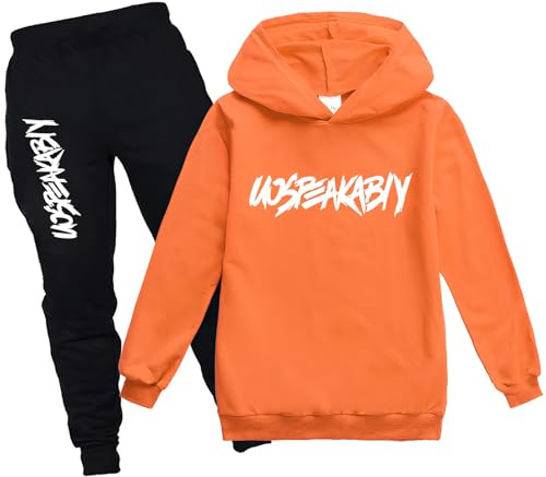amropi Ragazzi 2 Pezzi Abbigliamento Set Tuta Felpa con Cappuccio e Jogging Pantaloni (Arancione,12-13 Anni)