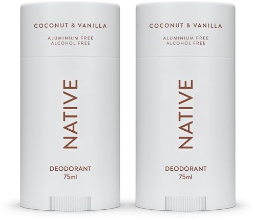 Native Deodorant für Frauen & Männer - Alkohol- & Aluminiumfrei - Kokosnuss- & Vanille-Duft - Mit Sheabutter, Kokosöl & Natron - 72 Stunden Schutz vor Geruch (2er-Pack, je 75 ml)