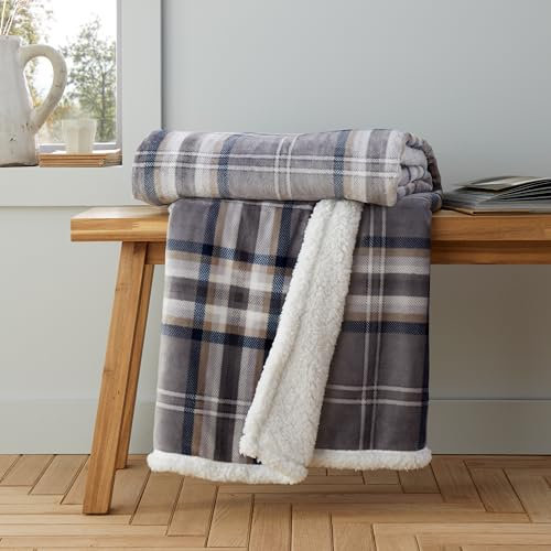 Catherine Lansfield Cosy Kelso Check 130x170 cm Blanket Throw Charcoal Grey