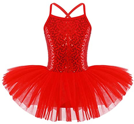 ranrann Tutu Danse Classique Enfant Fille Paillette Robe Ballet Danseuse Justaucorps Gymnastique Tenue Patinage Robe Danse Moderne Jazz Costume Spectacle 5-16 Ans A Rouge 6-7 Ans