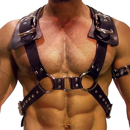 MEACOBRY Harnais de poitrine en faux cuir pour homme réglable avec ceinture punk, bretelles à boucle pour costume de cosplay de fête, BLACK 22, One Size