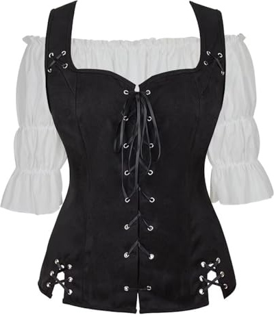 Deguisement Remme Adulte Corset Veste Pirate Steampunk Gilet sans Manche Costume Medievale Renaissance Vintage Halloween