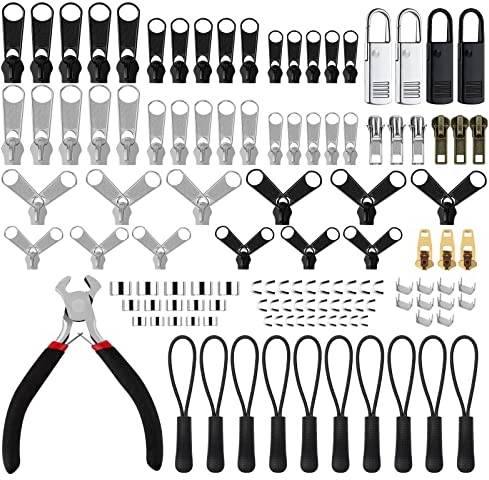 MXTIMWAN 121-teiliges Reißverschluss-Reparaturset, Ersatzscharnier-Set mit Installationszange