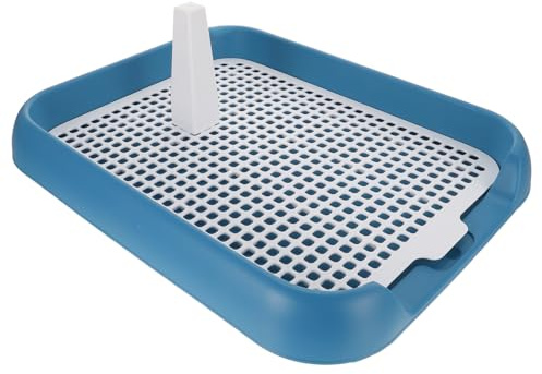 ULTECHNOVO Dog Potty Tray with Wall Post: Indoor Puppy Training Toilet Blue Plastic Mesh Grate, Pee Pad Holder for Male Dogs, Keeps Paws Dry, Portable Pet Litter Box for Apartment