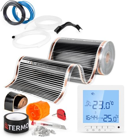 Termofol Elektrisk golvvärme, värmefolie 230 V – med termostat H2, effekt 80 W/m2, yta 5 m², golvvärme, elektrisk, komplett set för golv-, vägg- eller takuppvärmning