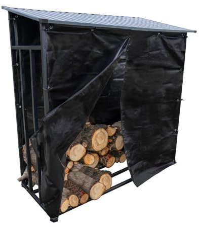 Oxeo Étagère à bûches Toit incliné - capacité 3 stères - Longueur 186 cm - Abri Bois Range buches Extérieur - Bâche de Protection