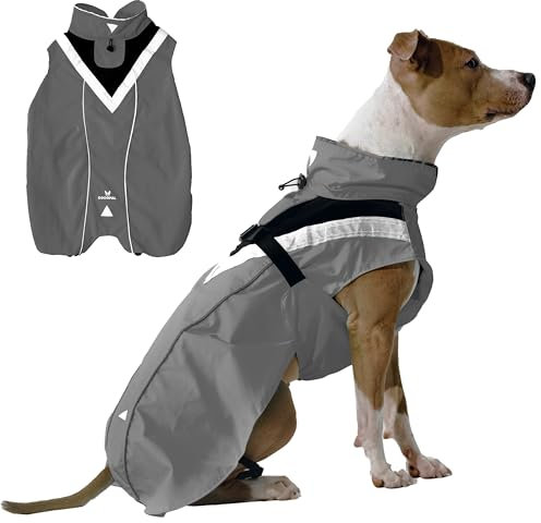 DOGOPAL Regenmantel Hund wasserdicht für kleine & große Hunde - Hunderegenmantel mit Reflektorstreifen - Wasserdichter Hundemantel, Regenschutz & Regenjacke (Grau, S)