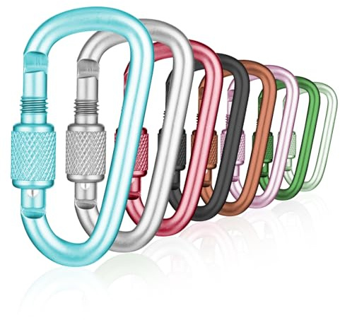 8 Pcs Locking Carabiner, Ymapinc D-Ring Locking Carabiner Keychain Hiking D Clips, Snap Hook Sport Accessories for Outdoor Camping Hiking Keychain Dog Leash