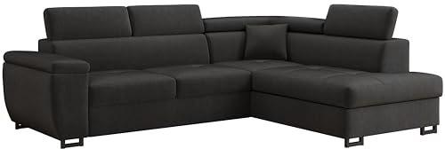 MEBLE-LUX - Ecksofa mit Schlaffunktion und Bettkasten Nicole 270x202x96cm (BxTxH) I Sofa L Form mit Verstellbare Kopfstützen I Eckcouch mit Schlaffunktion I Federkern I Sofa Grau Rechts