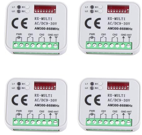 Torribala 4X Receptor Universal RX Multifrecuencia 300-868MHz 2CH 12V 24V MóDulo de Relé Control Remoto para Puerta de Garaje 433.92MHz 868MHz