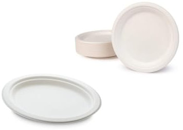DPdantepellacani 100/500 / 1000 Piatti Piani Tondi diametro 15 cm Piatto carta bianco bagassa biodegradabile rigido monouso in fibra vegetale feste piattino antipasti torta compleanni (100)