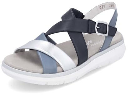 Remonte Damen Riemchensandalen D2K53, Frauen Sandalen,Lose Einlage,Sommersandalen,Flach,Sommerschuhe,Freizeitschuhe,offene Schuhe,Blau Kombi (14),38 EU