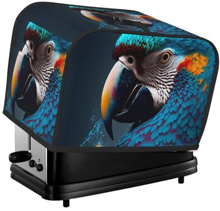 Cubierta para tostadora de 2 rebanadas, estilo moderno, cubierta para tostadora de loro azul con bolsillos para cocina, cubierta de electrodomésticos pequeños y protección de huellas dactilares