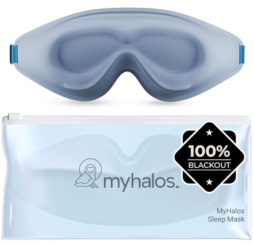 MyHalos Blackout Sleep Mask, Eye Mask for Sleeping, Zero Pressure, Travel | 3D Sleeping Mask, Sleep Eye Mask, Blindfold, Includes Storage Pouch, Soft & Breathable, Men & Women, Adjustable