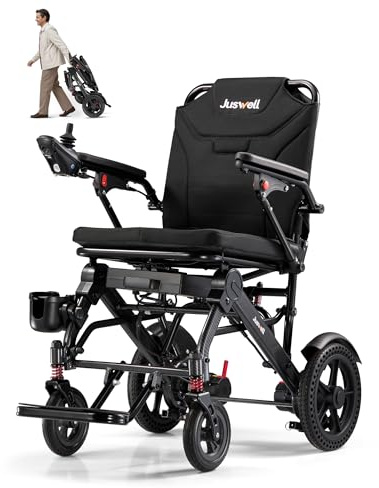 Juswell Electric Wheelchairs for Adults Lightweight Foldable Wheelchair with 500W Dual Motors Fashion Motorized Wheelchair for Seniors Support 300 lbs, 30 Miles All Terrain Travel