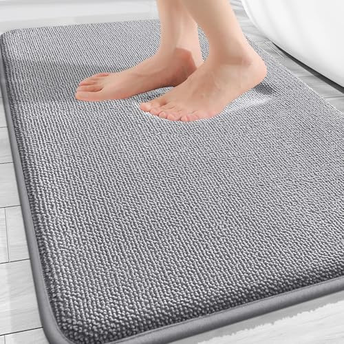 AMFUN Memoryschaum Badezimmerteppich, Badteppich rutschfeste, Super Saugfähig Badvorleger, Waschbar, für Badezimmer- 40x60 cm, Grau