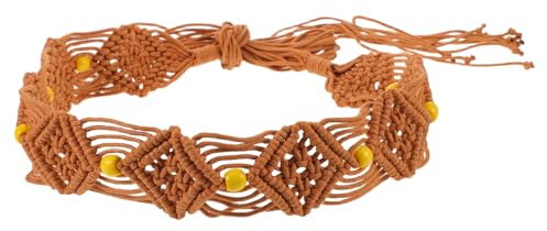 JOINPAYA Cintura Intrecciata in Corda a Mano Stile Boho Perline di Legno Cintura da Donna Elegante da Annodare per Abiti Casual e Occasioni Speciali Vintage Marrone