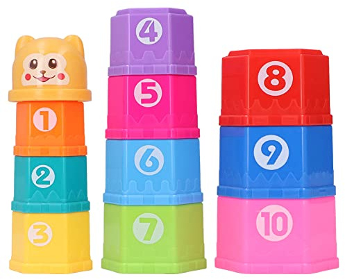 Gobelets empilables pour bébé, Jouet éducatif coloré, Chiffres hexagonaux et Lettres, Jouet de Bain pour Tout-Petits et Enfants, 10 pièces en Plastique