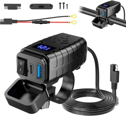 Herbst USB-motorcykeluttag med På/Av-knapp och typ C snabb laddning - USB-motorcykel laddare - Vattentät snabb separationsadapter för motorcykel och husbilsladdare