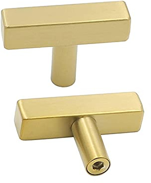 10 Pack Gold Cabinet Knobs Brushed Gold Drawer Knobs T Brass Cabinet Pulls for Kitchen Cupboard & Drawer Hardware