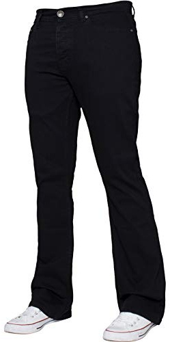 Enzo Jean pour homme Coupe Bootcut Jambes larges Stretch Denim Pantalon évasé Toutes tailles, Noir , 30W / 32L