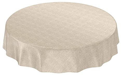 ANRO Wachstuchtischdecke Wachstuch Wachstischdecke Tischdecke Wachstuchdecke Beige Leinenoptik Rund 140cm eingefasst