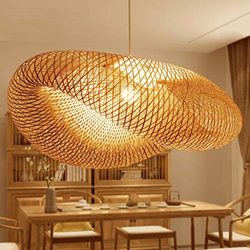 HEYUN Vintage Chandeliers Natural Bamboo Lamps Braided Chandeliers Simple and Creative Adjustable Length E27 Energy Saving Lamps Restaurant Allée Room Warm Chandeliers,80cm