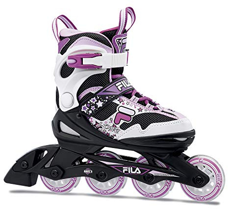 FILA J-One Adjustable Kids Inline Skates - Secure Fit for Growing Feet, Ideal for Boys and Girls, Black/Pink, Large - Youth 4-7