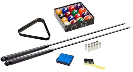 Sportime Pool-Billard Set Outdoor Standard | Zubehörset | Komplettset Queues, Kugeln, Dreieck, Kreide, Bürste, Spitzen | Wetterbeständig | Pool Snooker Billard | Markenqualität