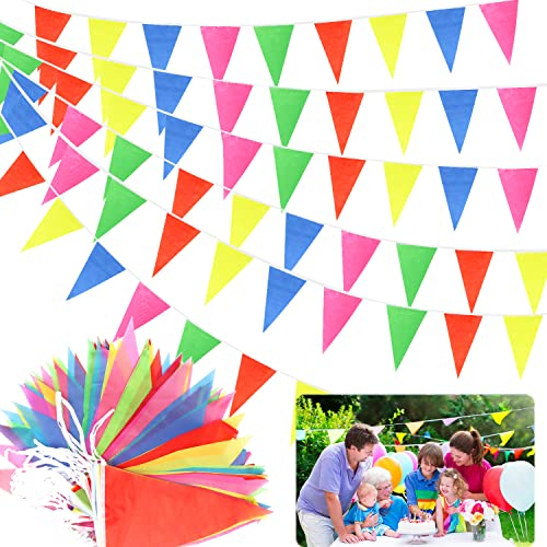 Wimpelkette Outdoor, Wimpel Girlande Outdoor, 100M Wimpelkette Wimpel Bunting mit 200 Stück Wimpelkette, Bunte Wimpelkette für Geburtstag, Hochzeit, Outdoor, Indoor Aktivität, Party Dekoration