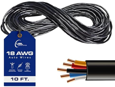 UBL 18 Gauge 5 Conductor Electrical Wire - Flexible, Weather-Resistant Low Voltage LED Stranded 18/5 Cable - Automotive Wire for Powering High Amperage Sirens or Light Bar (10 ft)
