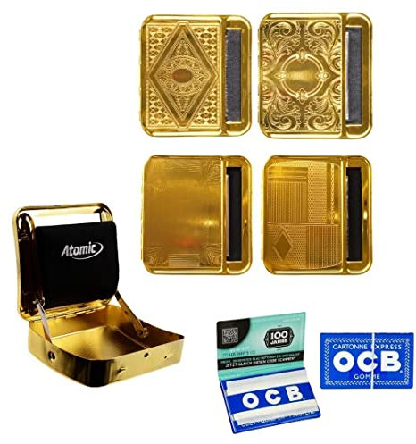 raupir Set Zigaretten Drehmaschine goldfarben OCB Papers blau Tabakdose Box