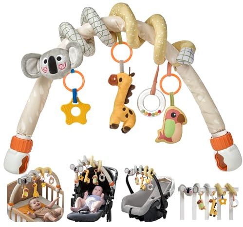 TUMAMA 2 in 1 Spiral Car Seat Toys Arch Stroller Toy Baby Hanging Toys with Clip Adjustable Detachable Sensory Travel Crib Bouncer Bassinet Activity Toys for Babies 0 3 6 9 12 24 Months