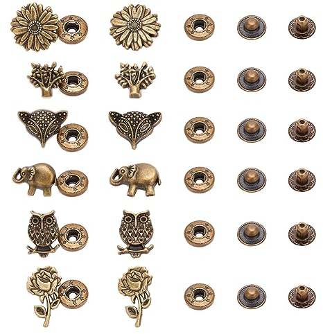 nbeads 30 Sets 6 Stile Messing-Druckknöpfe, Abnehmbare Metall-Jeansknöpfe Ohne Nähen Ersatz-Reparaturknöpfe, Vintage-Druckknopfverschlüsse Für Damen- Und Herren-Jeansbekleidungszubehör, Antik Bronze