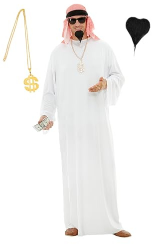 Funidelia Disfraz de Árabe para Hombre con accesorios, Traje de jeque para adulto, Disfraces de Carnaval, Halloween y Despedidas – Talla S