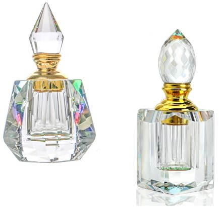 YU FENG 2PCS Vintage Crystal Perfume Bottles Art Deco Empty Refillable Decorative Bottles Glass Bottles for Fragrances,Home Bathroom Decor Lady Gift,3ml