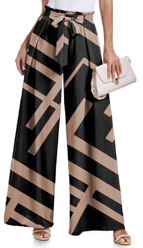 Lepunuo Women High Waist Casual Wide Leg Long Palazzo Pants Trousers Regular Size Geometric Prints