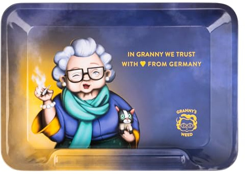 Granny's® Exclusive Rolling Tray aus Metall | 20,5 x 14,5 cm | Zum Drehen | Granny Design | IN Granny WE Trust