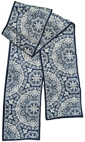 GIMIRO Satin Seidenschal Doppelschichten 150 x 16cm Krawatte Blumen Taillengürtel für Blazer, Mantel, Kleid (14# Blue/White Unisex)