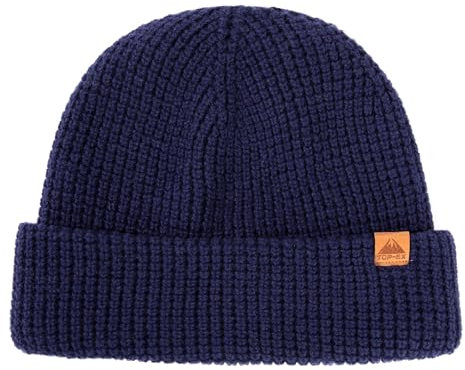 TOP-EX XL/XXL 50% Merinowolle Waffel Mütze Wintermuetze Herren Damen Fisherman Beanie Trawler Mütze Strickmuetze Warme Marine Blau