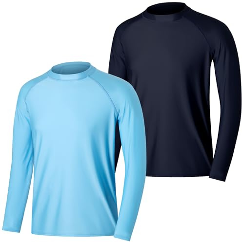 MASOCIO Maglia Anti UV Uomo Mare Maglietta Maniche Lunghe UPF 50+ Protezione Solare Surf Rash Guard Costume da Bagno Rashguard 2 Pezzi T Shirt Taglia M Blu Navy Blu
