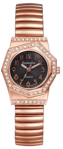 JewelryWe Orologio da Donna Elastico con Zirconi - Elegante Orologio da Polso in Acciaio Inossidabile con Quadrante Ottagonale Asimmetrico e Numeri Romani