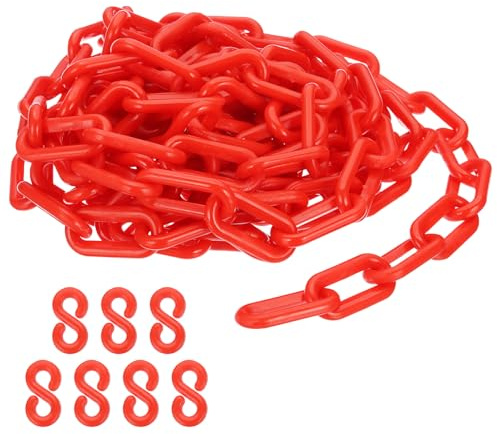 PATIKIL Röd plastkedja, 16 fot 8 mm, avstängningskedja, säkerhetsbarriär för varningssäkerhet, parkeringsplats, personkontroll, staket, grind, konsert byggplats, avspärring av ytor