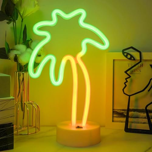 JEMESI Lampe néon LED en forme de cocotier alimentée par batterie/USB, cocotier avec base, décoration pour fête d'anniversaire, chambre à coucher, table pour enfants, cadeau